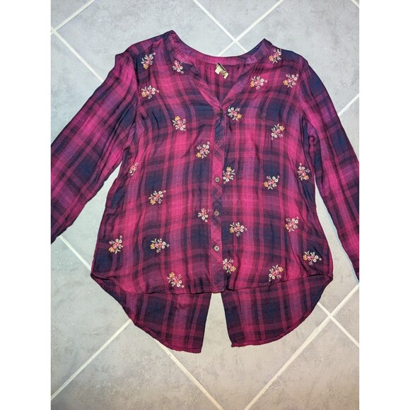 Democracy Womens Pink Shirt Plaid Long Sleeve Button Down Long Sleeve Size M - Picture 7 of 13